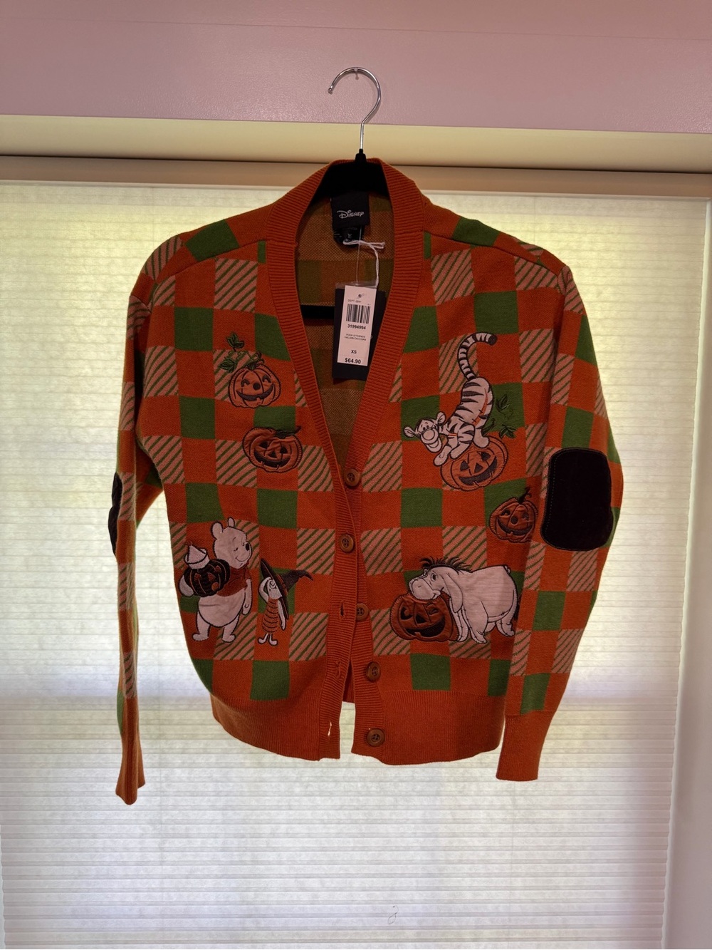 Disney Orange & Green Plaid Halloween Cardigan with Character Appliqués